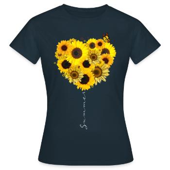 Sonnenblume Herz - Frauen T-Shirt - Navy - Vorne - AI Model Female 172 dark (172cm)