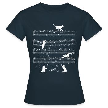 Katze Musik Noten Stubentiger Lustiges Geschenk - Frauen T-Shirt - Navy - Vorne - AI Model Female 172 dark (172cm)
