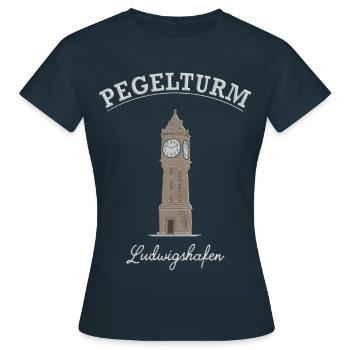 Pegelturm Ludwigshafen am Rhein, Wahrzeichen - Frauen T-Shirt - Navy - Vorne - AI Model Female 172 dark (172cm)