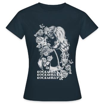 Rose Rockabilly Girl (1) - Women's T-Shirt - navy - Front - AI Model Female 172 dark (172cm)