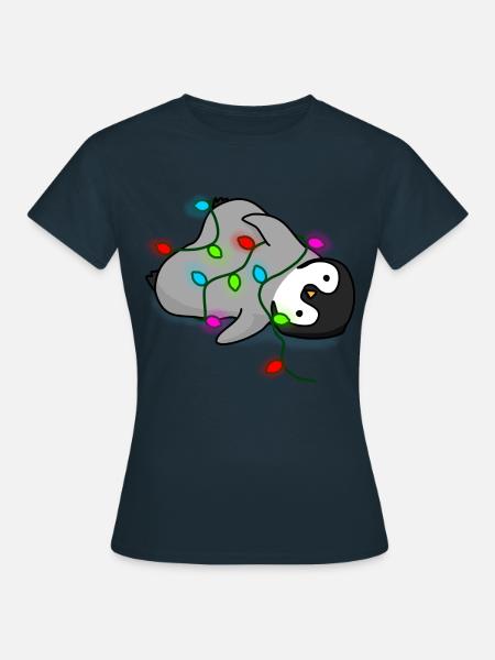 Liegendes Pinguin Baby Weihnachten - Frauen T-Shirt - Navy