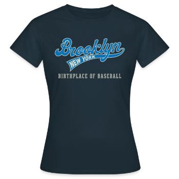 Brooklyn Geburtsort des Baseballs Abzeichen - Frauen T-Shirt - Navy - Vorne - AI Model Female 172 dark (172cm)