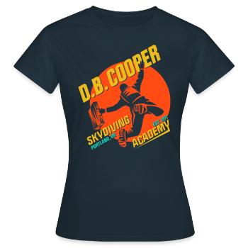 DB Cooper Fallschirmsprung-Akademie - Frauen T-Shirt - Navy - Vorne - AI Model Female 172 dark (172cm)