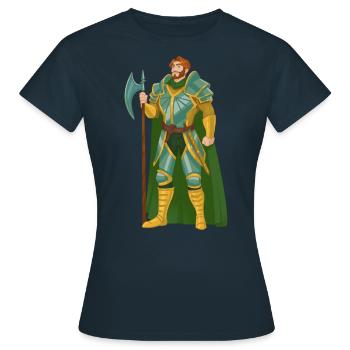 Guerrier Cheveux Roux Or Vert Chevalier Moyen Âge - T-shirt Femme - marine - Devant - AI Model Female 172 dark (172cm)