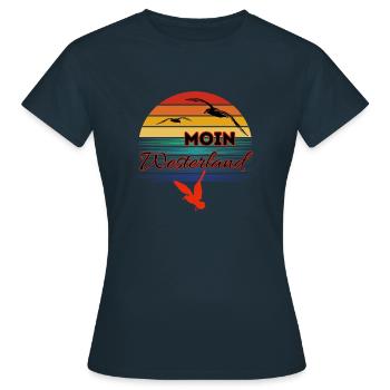 Moin Westerland mit Möwe im Retro Style-Westerland - Frauen T-Shirt - Navy - Vorne - AI Model Female 172 dark (172cm)