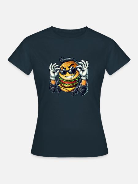 Cooler Burger mit Sonnenbrille Rock 50er 60er - Frauen T-Shirt - Navy