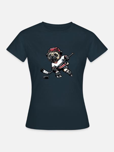 Mops Eishockeyspieler Hund Eishockeyverein - Dame-T-shirt - marineblå