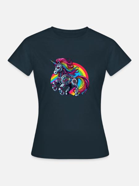 Cyborg Unicorn with Rainbow - Women's T-Shirt - navy