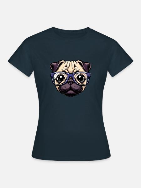 Nerdiger Mops mit Brille - Frauen T-Shirt - Navy