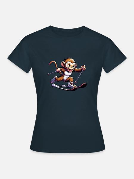 Affe Schimpanse Skifahrer Winterurlaub Design - Frauen T-Shirt - Navy