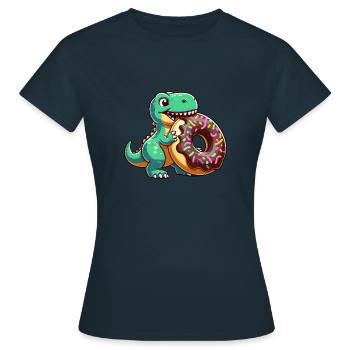 Dino T-Rex Schokoladendonut Süßigkeiten Nachtisch - Frauen T-Shirt - Navy - Vorne - AI Model Female 172 dark (172cm)