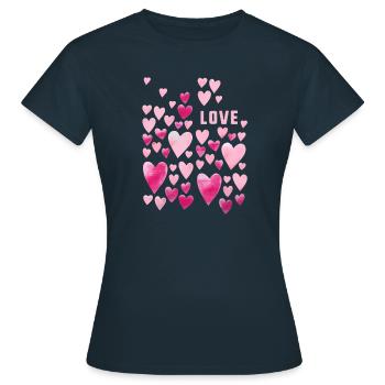 Love,Heart,Watercolor,Heart, Graffiti, Love, - Women's T-Shirt - navy - Front - AI Model Female 172 dark (172cm)