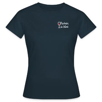 Partners in Wine - wine gift saying - Women's T-Shirt - navy - Front - AI Model Female 172 dark (172cm)