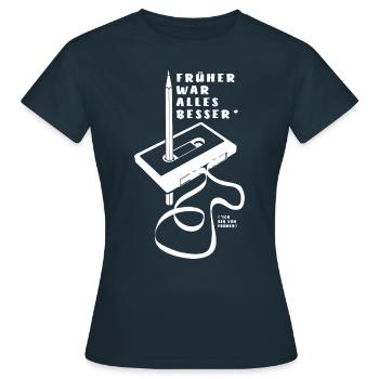 Kassette - Früher war alles besser - Frauen T-Shirt - Navy - Vorne - AI Model Female 172 dark (172cm)