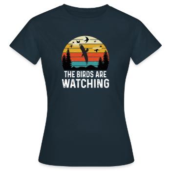 Observation des oiseaux Ornithologue Observation des oiseaux Observation des oiseaux - T-shirt Femme - marine - Devant - AI Model Female 172 dark (172cm)