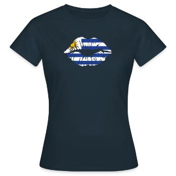 Uruguay Flagge Herz Lateinamerika Reisen Urlaub - Frauen T-Shirt - Navy - Vorne - AI Model Female 172 dark (172cm)