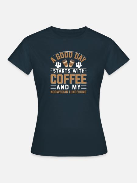 Norwegischer Lundehund Kaffee Trinken Koffein Hund - T-shirt dam - marinblå