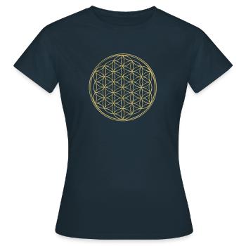Blume des Lebens in Gold - Frauen T-Shirt - Navy - Vorne - AI Model Female 172 dark (172cm)