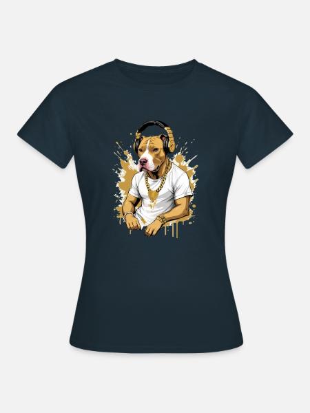 Hund Bulldogge mit Kopfhörer - Frauen T-Shirt - Navy