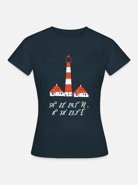 Leuchtturm Westerhever Koordinaten - Frauen T-Shirt - Navy