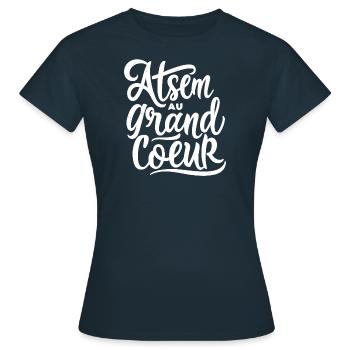 ATSEM au grand cœur - T-shirt Femme - marine - Devant - AI Model Female 172 dark (172cm)