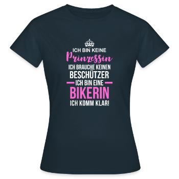 ich brauche keinen Beschützer,ich bin eine Bikerin - Frauen T-Shirt - Navy - Vorne - AI Model Female 172 dark (172cm)
