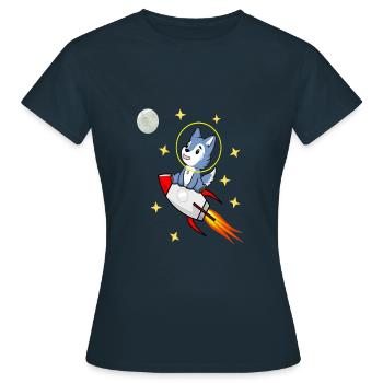 Wolf im Weltall - Frauen T-Shirt - Navy - Vorne - AI Model Female 172 dark (172cm)