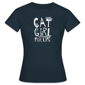 Cat Girl For Life! Chill Out Cattitude! Katze Fun - Frauen T-Shirt - Navy - Vorne - AI Model Female 172 dark (172cm)