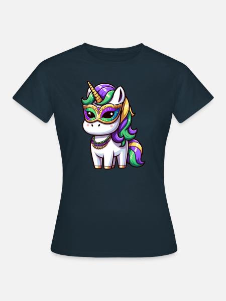 Mardi Gras Einhorn Comic Maske - Dame-T-shirt - marineblå
