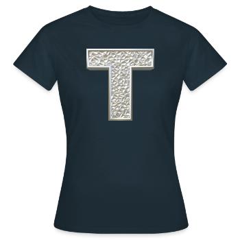 T, lettre, initiale, monogramme, - T-shirt Femme - marine - Devant - AI Model Female 172 dark (172cm)