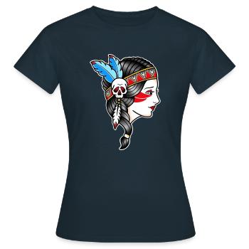 Indisches Frauengesicht - Zeichnung old school - Frauen T-Shirt - Navy - Vorne - AI Model Female 172 dark (172cm)