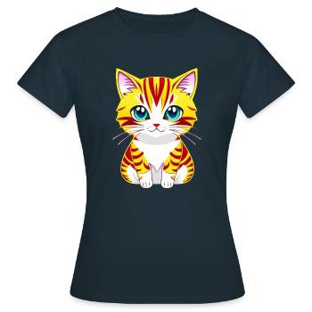 Entzückende Illustration einer blauäugigen Katze - Frauen T-Shirt - Navy - Vorne - AI Model Female 172 dark (172cm)