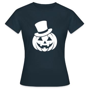 Citrouille d’Halloween souriante drôle avec chapeau haut de forme - T-shirt Femme - marine - Devant - AI Model Female 172 dark (172cm)