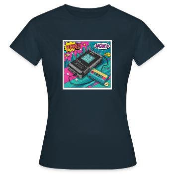 90s vibes: Walkman cult in comic look - Women's T-Shirt - navy - Front - AI Model Female 172 dark (172cm)