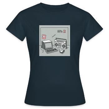 90s cult objects : Walkman, computer and Co. - Women's T-Shirt - navy - Front - AI Model Female 172 dark (172cm)