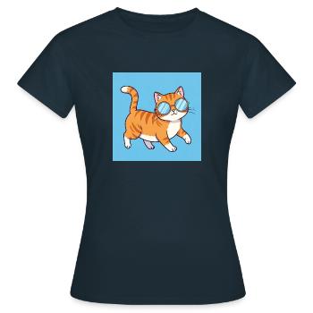 Chubby cat with sunglasses - Women's T-Shirt - navy - Front - AI Model Female 172 dark (172cm)