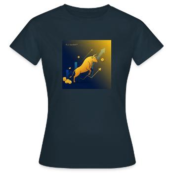 Golden Trading Bull - Succès, Richesse, Argent - T-shirt Femme - marine - Devant - AI Model Female 172 dark (172cm)