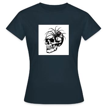 Totenkopf & Spinne – Netz des Todes - Frauen T-Shirt - Navy - Vorne - AI Model Female 172 dark (172cm)