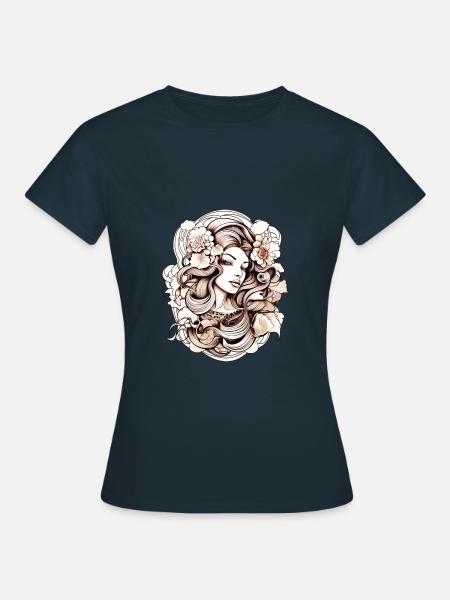 Flower Woman Drawing - Frauen T-Shirt - Navy