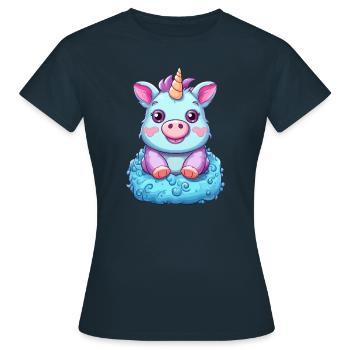 Einhorn-Schwein - Süße Fabeltier-Fusion - Frauen T-Shirt - Navy - Vorne - AI Model Female 172 dark (172cm)