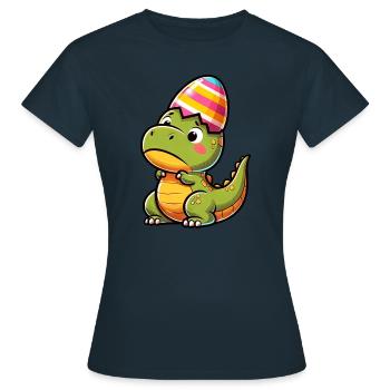 Oster T-Rex in Eierschale, Tollpatschig - Frauen T-Shirt - Navy - Vorne - AI Model Female 172 dark (172cm)