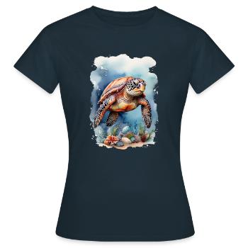 Tortue de mer sous l’eau - T-shirt Femme - marine - Devant - AI Model Female 172 dark (172cm)