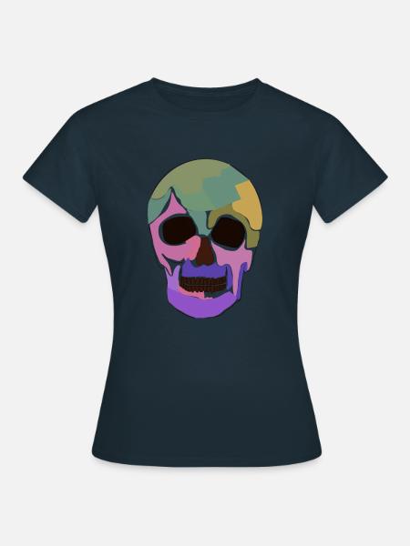 Totenkopf, schädel, bunt, lila , grün Fashion - Frauen T-Shirt - Navy