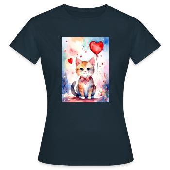 Cat Cat Cute Heart Cat - Women's T-Shirt - navy - Front - AI Model Female 172 dark (172cm)