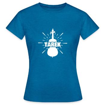 Violon Tarek - T-shirt Femme - bleu saphir antique chiné - Devant - AI Model Female 172 dark (172cm)