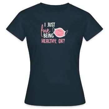 Masque facial masque protège-dents Corona Healthy - T-shirt Femme - marine - Devant - AI Model Female 172 dark (172cm)