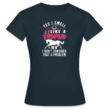 Rieche nach Pferd - Frauen T-Shirt - Navy - Vorne - AI Model Female 172 dark (172cm)