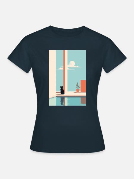 chat au bord de la piscine - T-shirt Femme - marine
