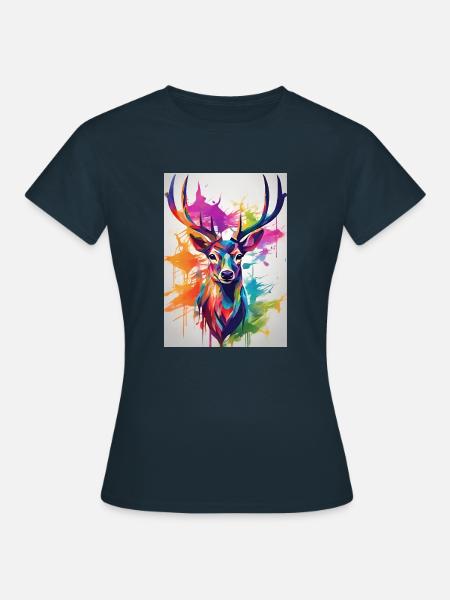 Hirschschädel bunt - Frauen T-Shirt - Navy