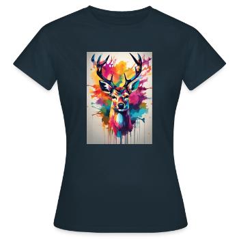 Tête de cerf colorée - T-shirt Femme - marine - Devant - AI Model Female 172 dark (172cm)